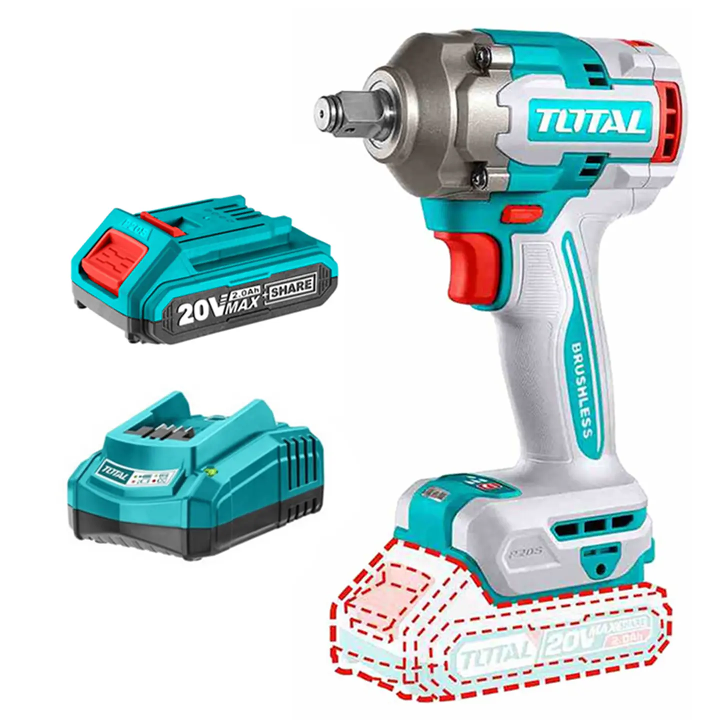 Taladro Pistola Llave Impacto 20v Bat+ Carg Total Tiwli20401 1