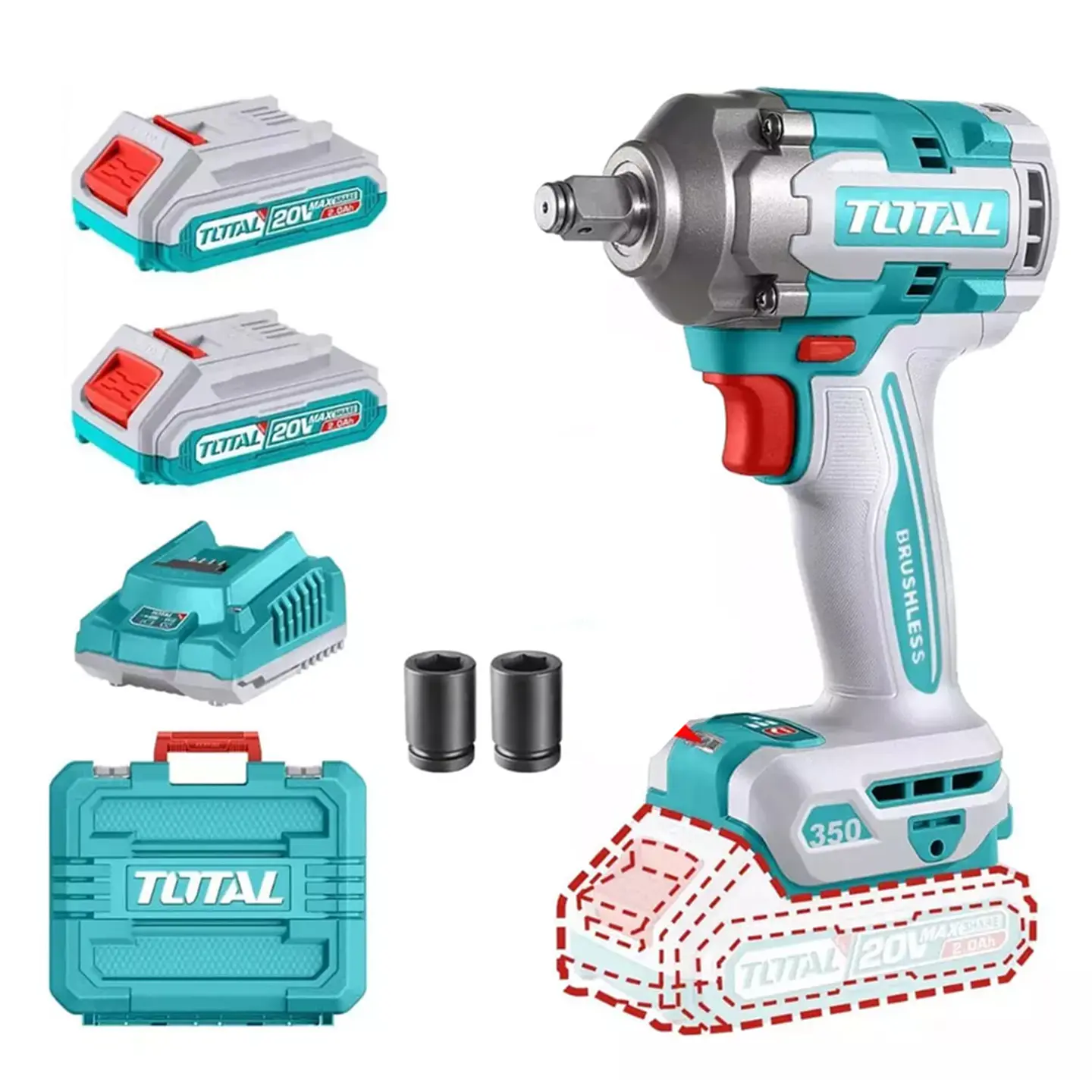 Taladro Pistola Llave Impacto 20v 2bat+ Carg Total Tiwli2035 1