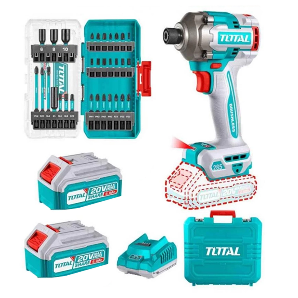 Atornillador De Impacto Inalambrico 1/4 20v + Puntas Total 1