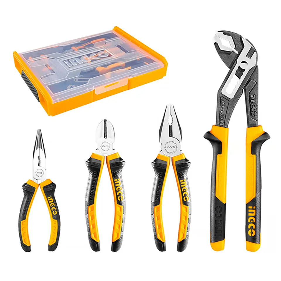 Set Kit Juego De 4 Alicates + Caja Plástica Ingco Hktv01p041 1