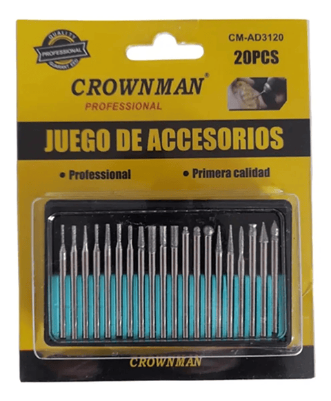 Kit de Fresas Punta Diamantada Para Dremel 20 piezas Crownman CMAD3120