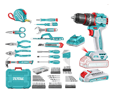 Kit Taladro Percutor 20v + Herramientas - 165 Piezas Total