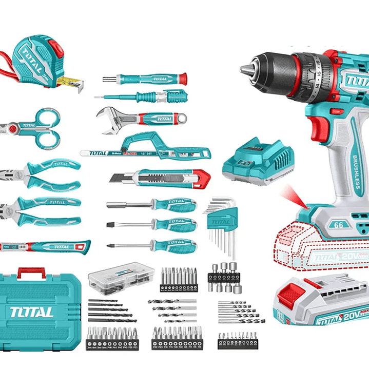 Kit Taladro Percutor 20v + Herramientas - 165 Piezas Total 1