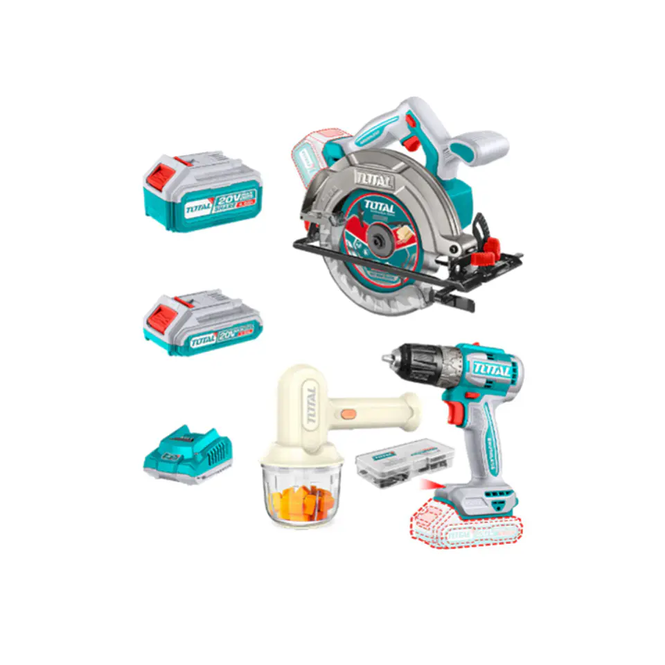  Combo Sierra Circular 165mm + Taladro 52nm + Picadora Bateria + Cargador Total Tosli240583 1