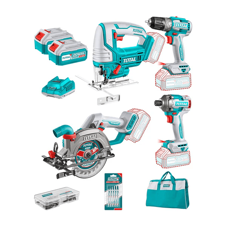 Taladro+ Atornillador+ Sierra Caladora Y Circular 20v Total 1