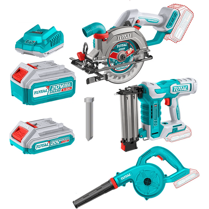 Kit Sierra Circular + Clavadora + Sopladora + Bateria + Cargador Total Tosli240683 1