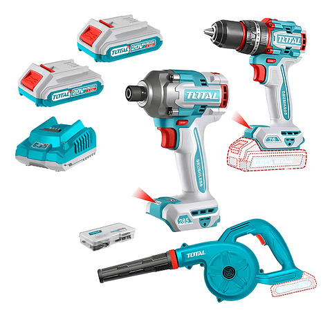 Kit Llave De Impacto + Taladro Percutor + Soplador 20v Total