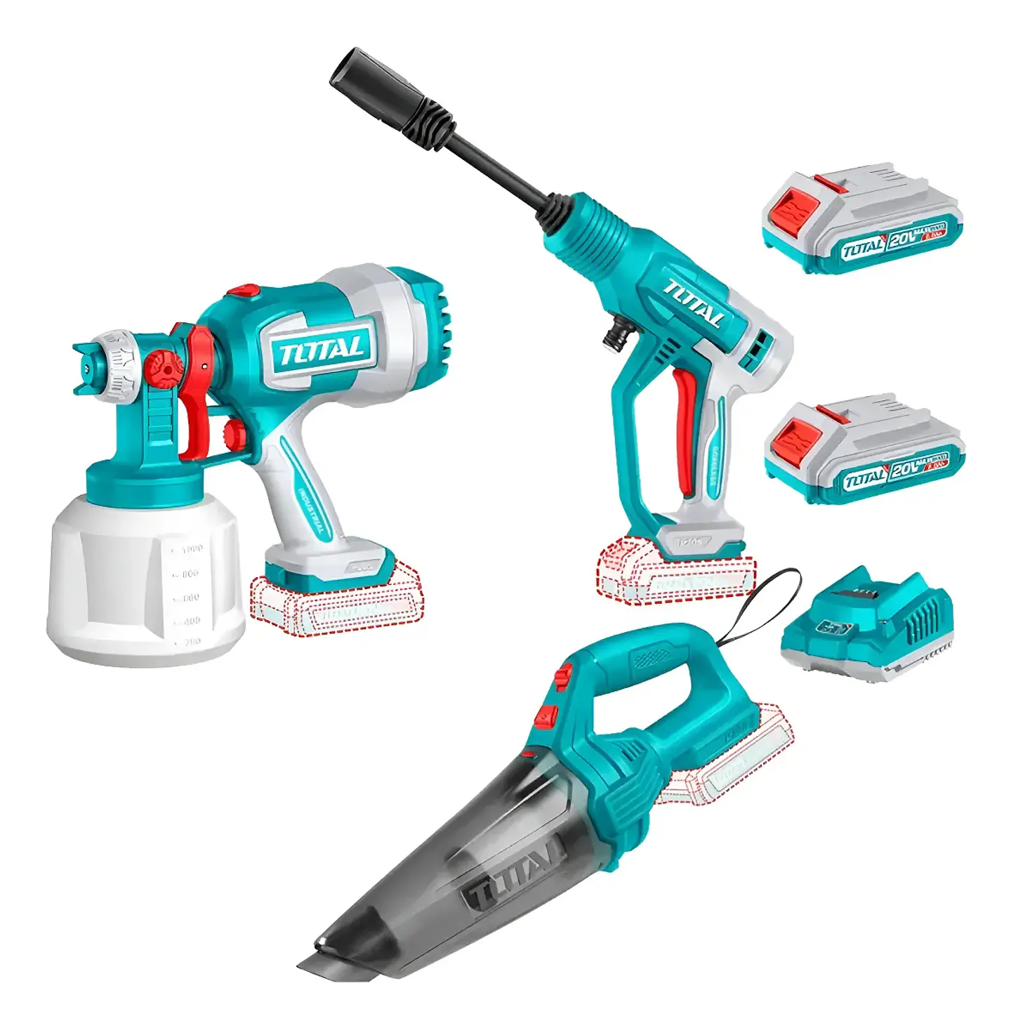 Kit Pistola Para Pintar+ Hidrolavadora+ Aspiradora 20v Total 1