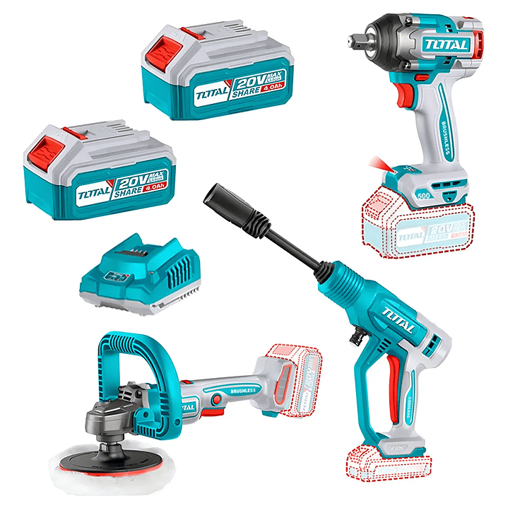 Kit Llave De Impacto + Hidrolavadora + Pulidora 20v Total 1