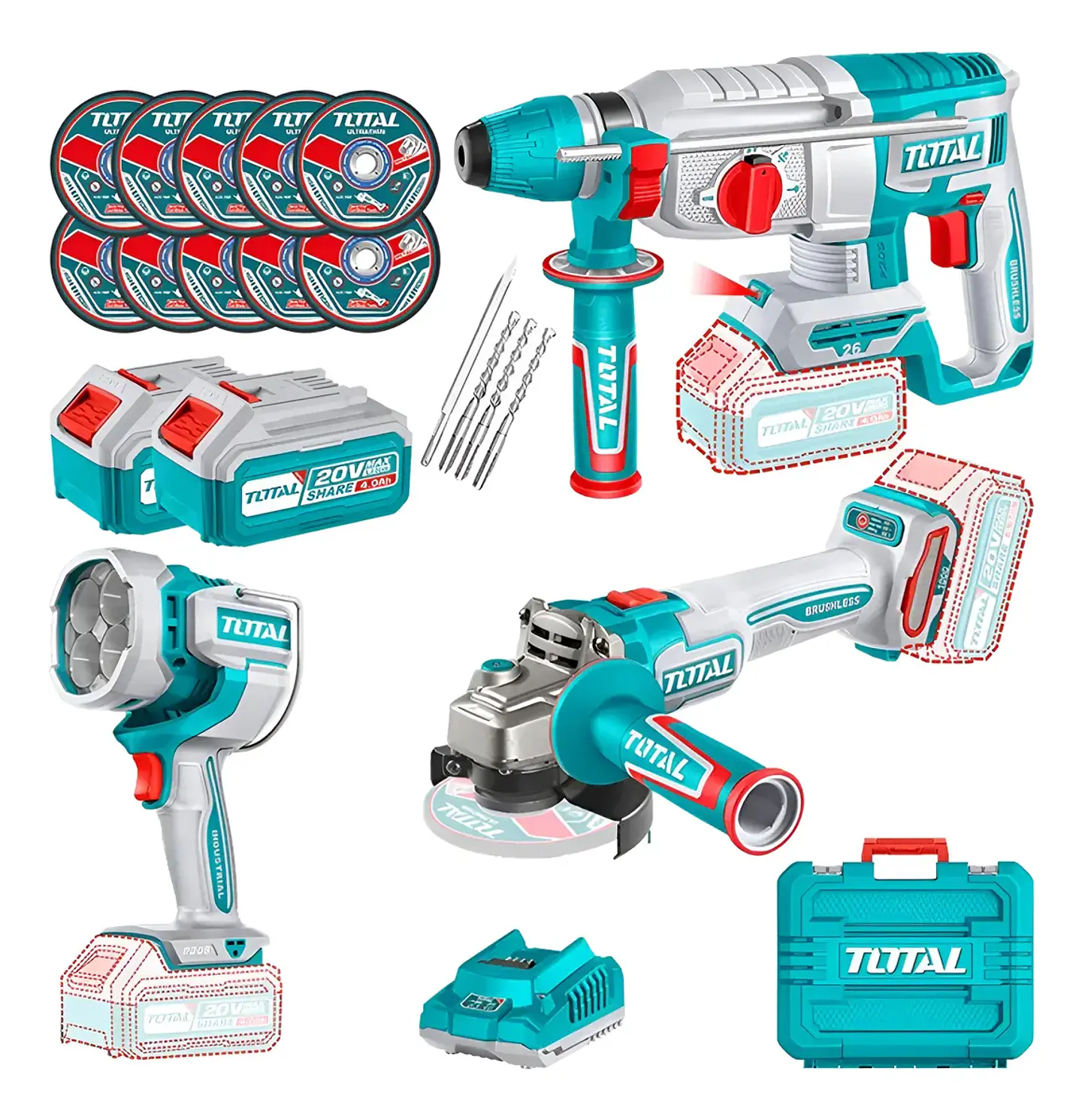 Kit Rotomartillo + Esmeril + Lampara Total Tosli250183 1