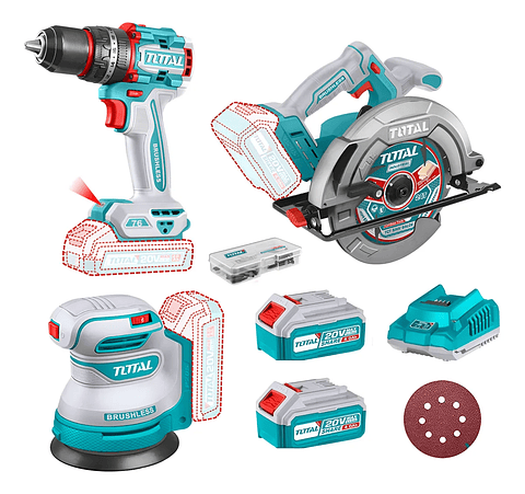 Sierra Circular+ Lijadora+ Taladro Percutor 76nm 20v Total