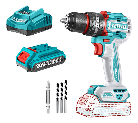 Taladro Percutor 20v Bat + Carg Total Tidli205581