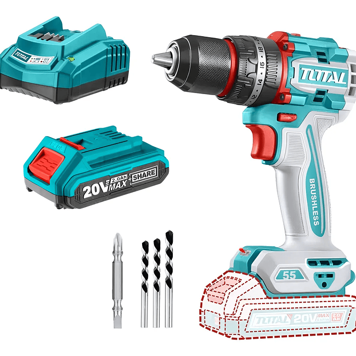 Taladro Percutor 20v Bat + Carg Total Tidli205581 1