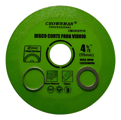 Disco Corte Vidrio Cerámica Multifuncional 115mm Crownman Color Verde