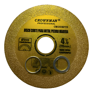 Disco Corte Metal Piedra Madera 115mm Crownman Color Dorado oscuro