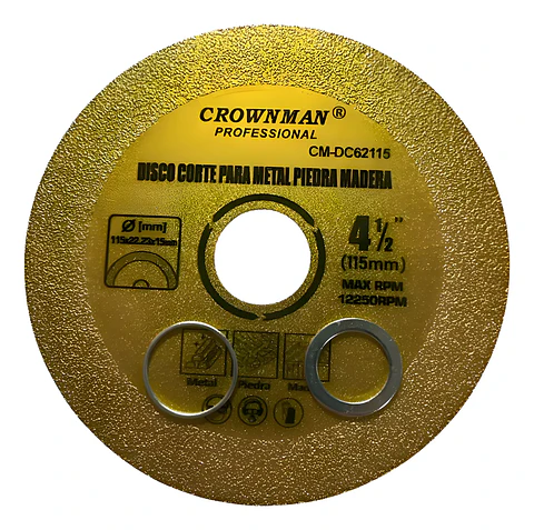 Disco Corte Metal Piedra Madera 115mm Crownman Color Dorado oscuro