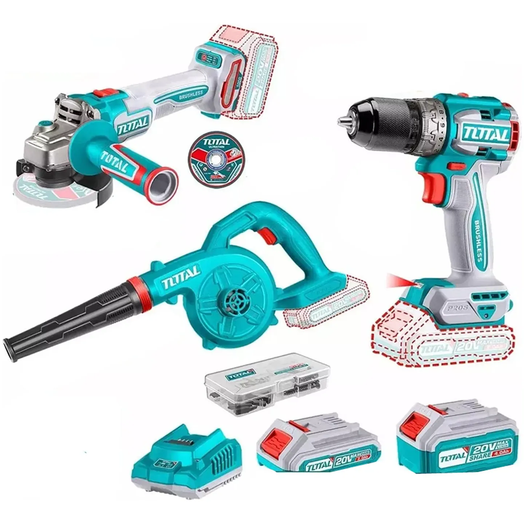 Kit Taladro + Esmeril + Sopladora Inalambrica Total Tosli241192 1