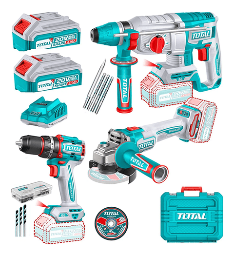 Kit Taladro + Esmeril + Rotomartillo 20v Total Tosli241198
