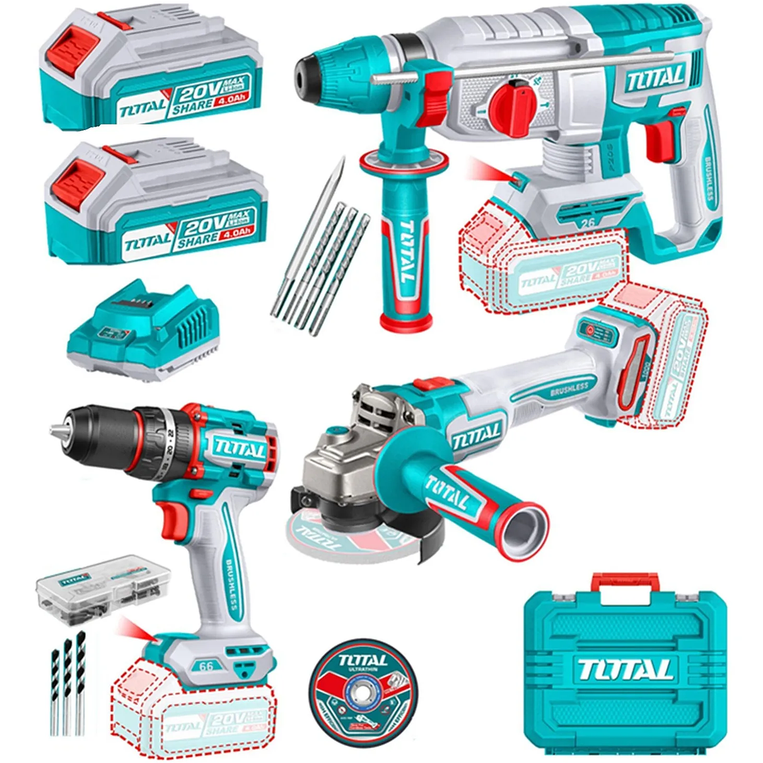 Kit Taladro + Esmeril + Rotomartillo 20v Total Tosli241198 1