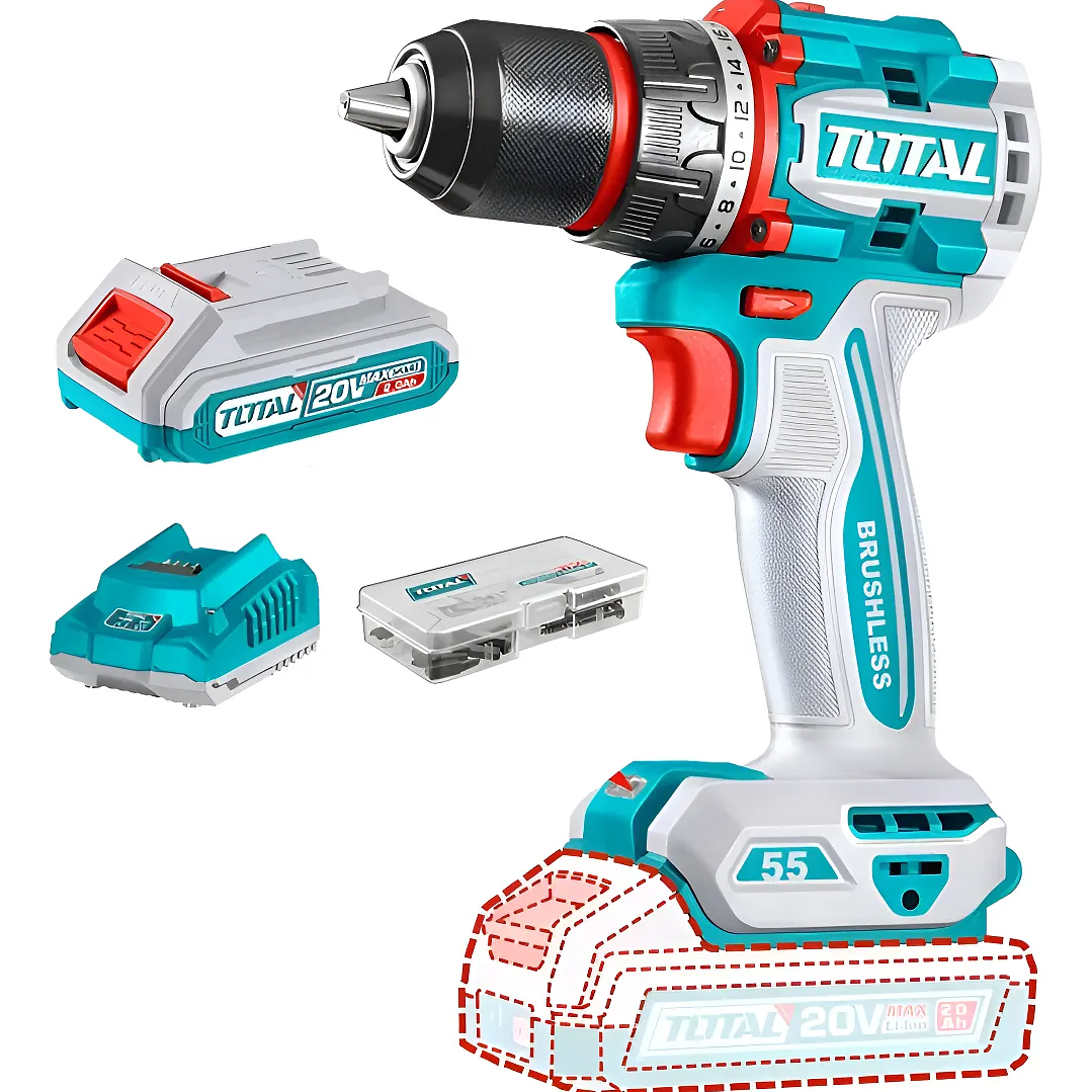 Taladro Inalambrico 20v 13mm 55nm + Bateria + Cargador Total Tdli205582 1