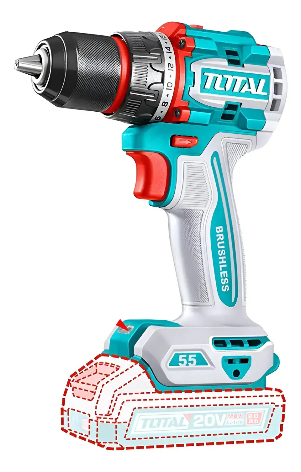 Taladro Inalambrico 20v 13mm 55nm Total Tdli205581 1