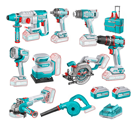 Kit Herramientas Inalámbricas 20v 9 Pcs+ 2 Bat+ Carg Total