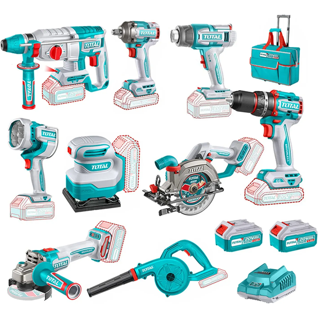 Kit Herramientas Inalámbricas 20v 9 Pcs+ 2 Bat+ Carg Total 1