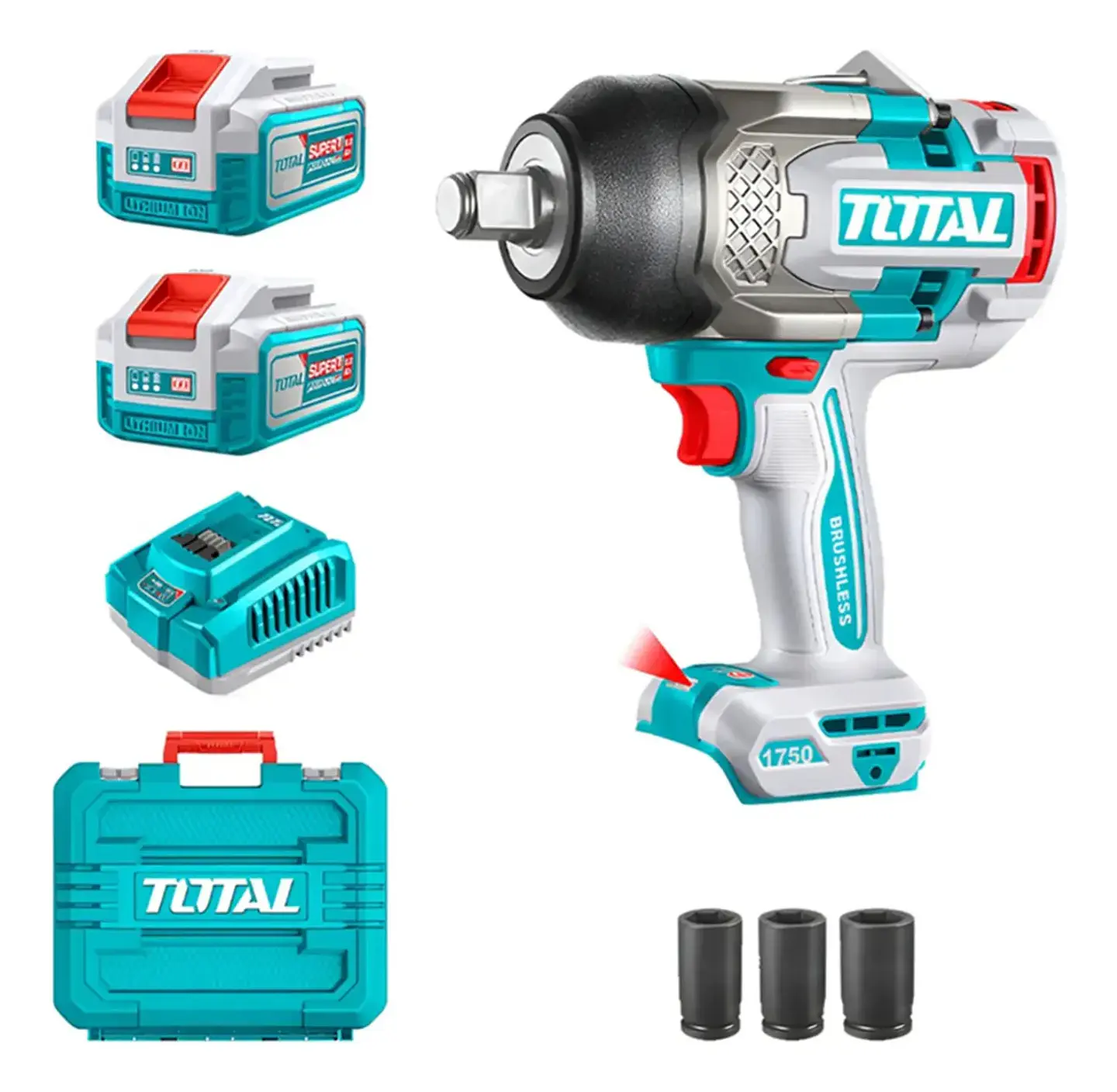 Taladro Pistola Llave Impacto 20v 2bat+ Carg 1750nm Total Unico 50hz/60hz 1