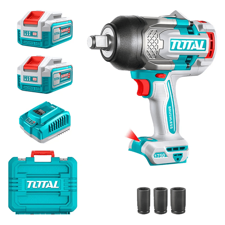 Taladro Pistola Llave Impacto 20v 2bat+ Carg 1750nm Total Unico 50hz/60hz 1