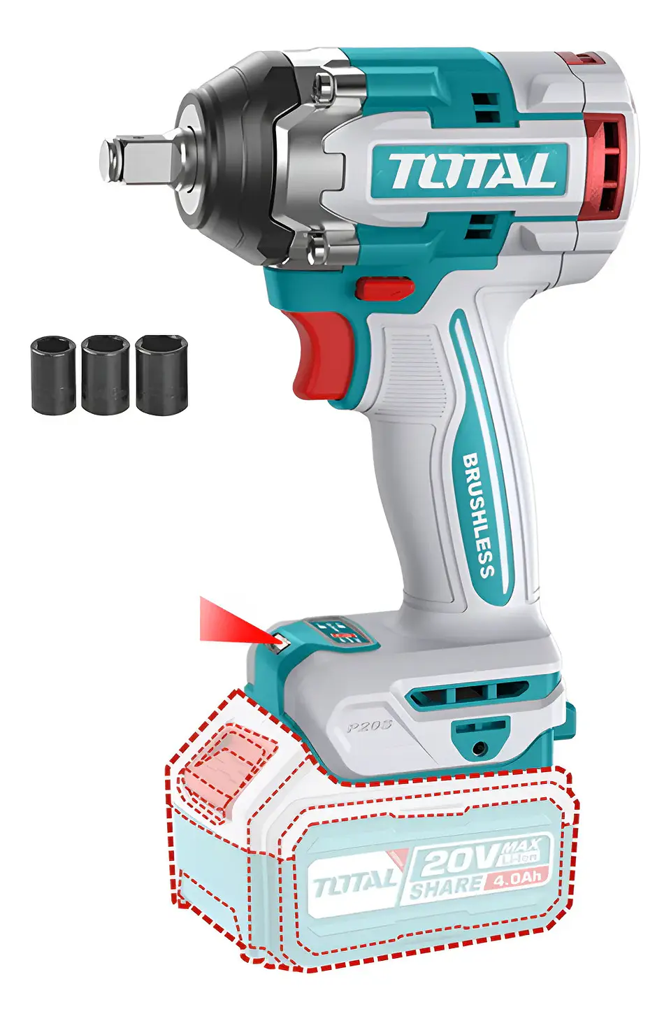 Taladro Pistola Llave Impacto 20v Total Tiwli20501 Color Turquesa Frecuencia 50 Voltaje 20v 1