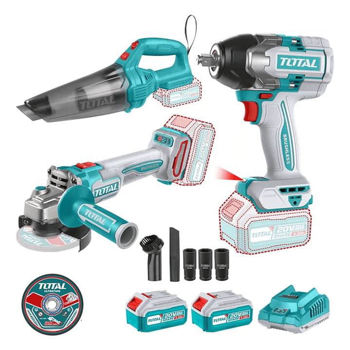 Kit Llave Impacto + Esmeril + Aspiradora Total Tosli240789 1