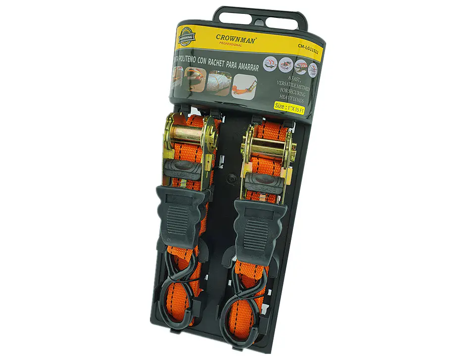 Juego 2 Eslinga Cinta Amarre Con Ratchet 1pulgx15ft Crownman 2