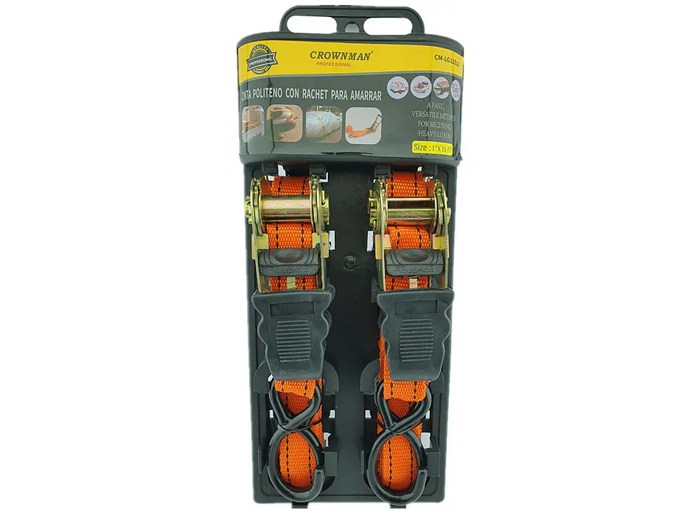 Juego 2 Eslinga Cinta Amarre Con Ratchet 1pulgx15ft Crownman 1