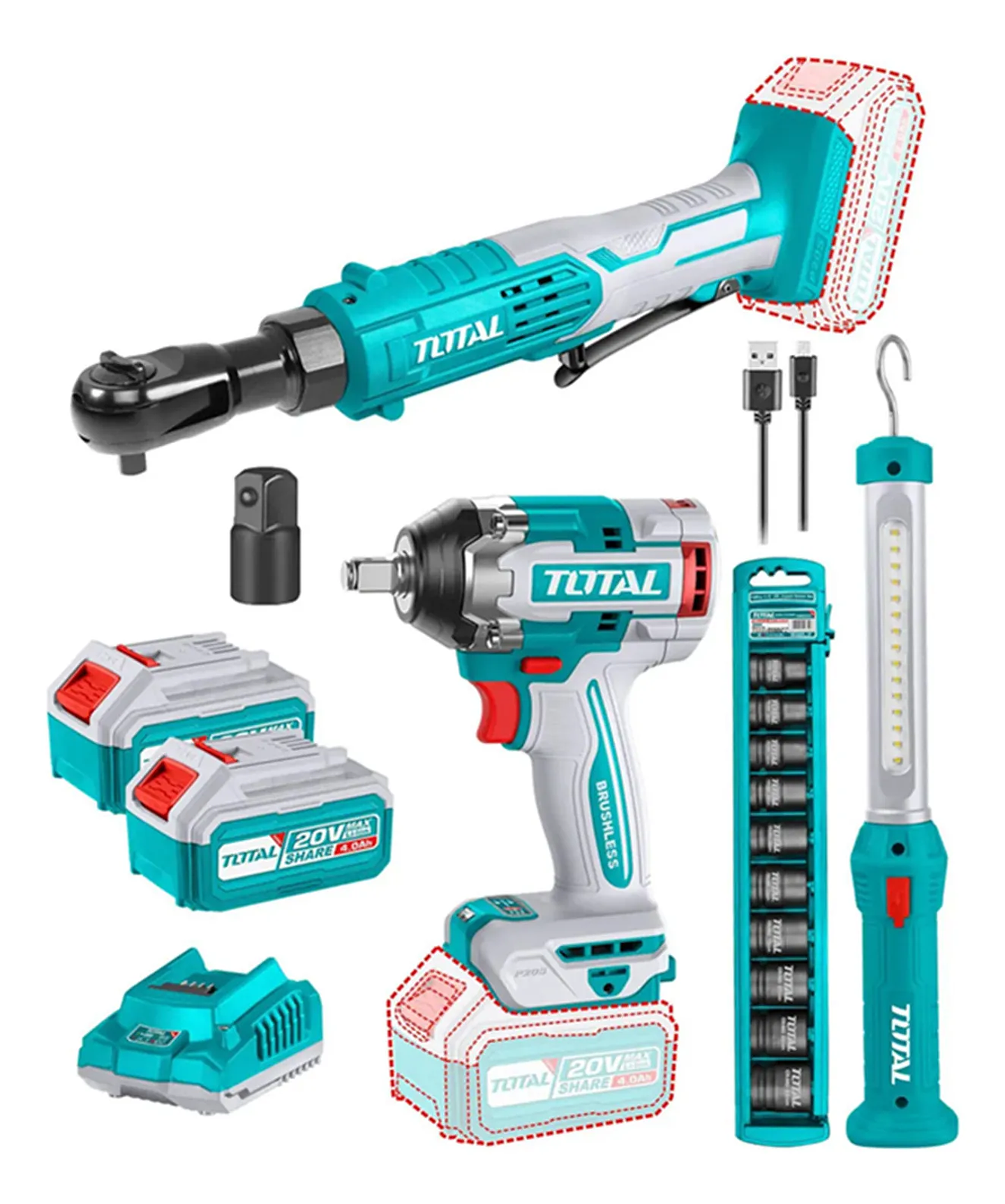 Kit Llave Impacto+ Llave Chicharra 3/8 20v 2bat+ Carg Total 1