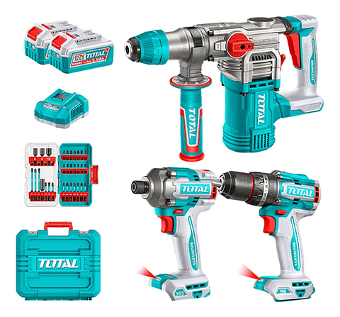 Kit Atornillador De Impacto+ Taladro+ Rotomartillo 20v Total