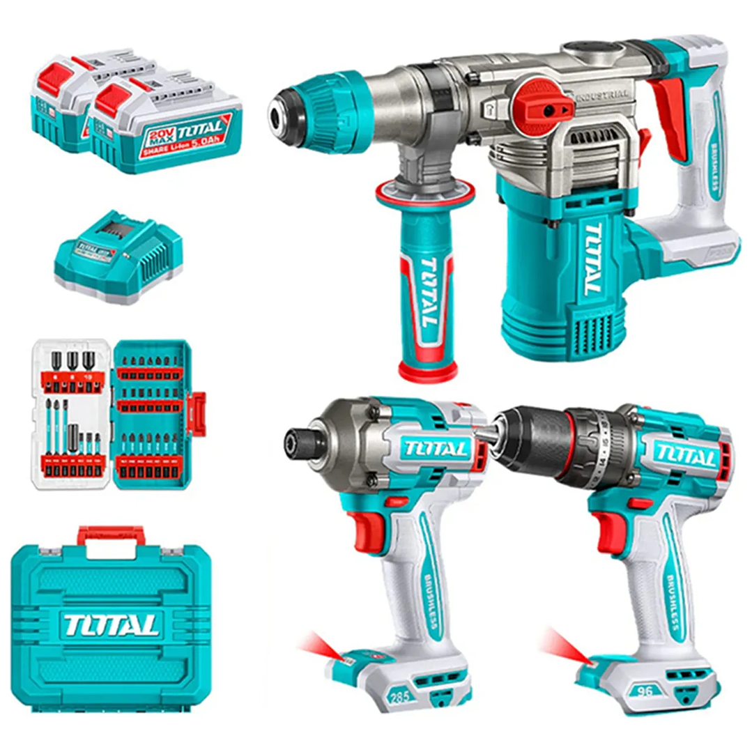 Kit Atornillador De Impacto+ Taladro+ Rotomartillo 20v Total 1