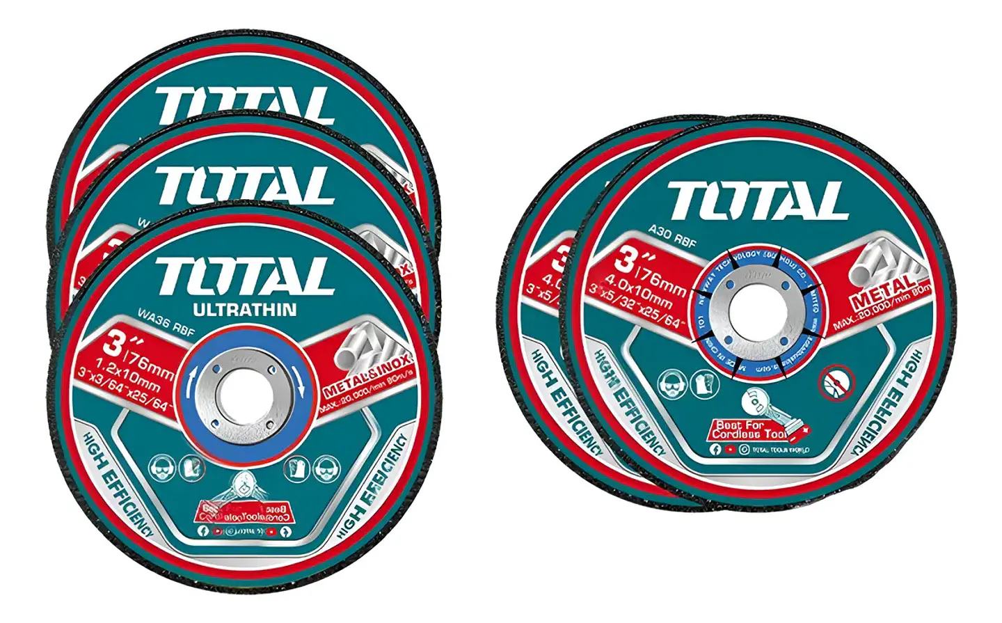 5 Disco Corte P/ Metal Acero Inox 76mm Total Tac303768 Color Turquesa 1