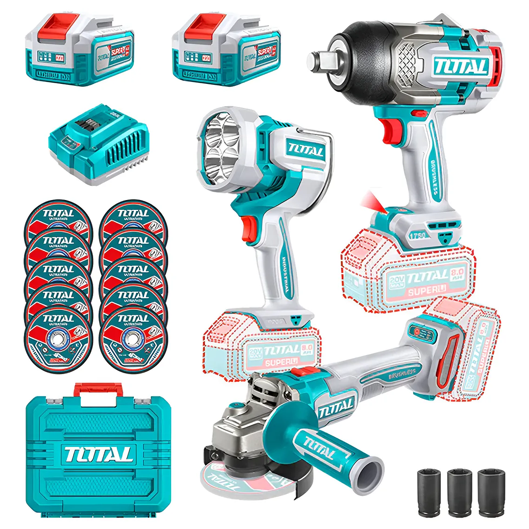 Llave Impacto 1750nm+ Galletera Esmeril+ Lampara 20v Total 1