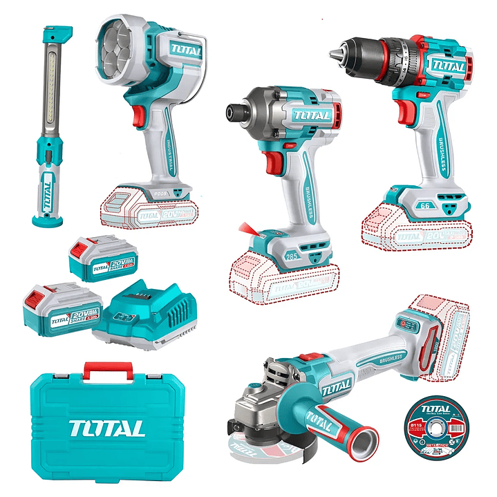 Llave Impacto+ Taladro+ Galletera Esmeril+ Lampara 20v Total 1