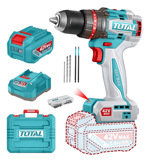 Taladro Atornillador Percutor 42v Bat+carg Total Tidli426981 Color Turquesa