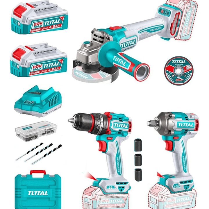 Taladro+ Llave De Impacto+ Galletera Esmeril Total 1