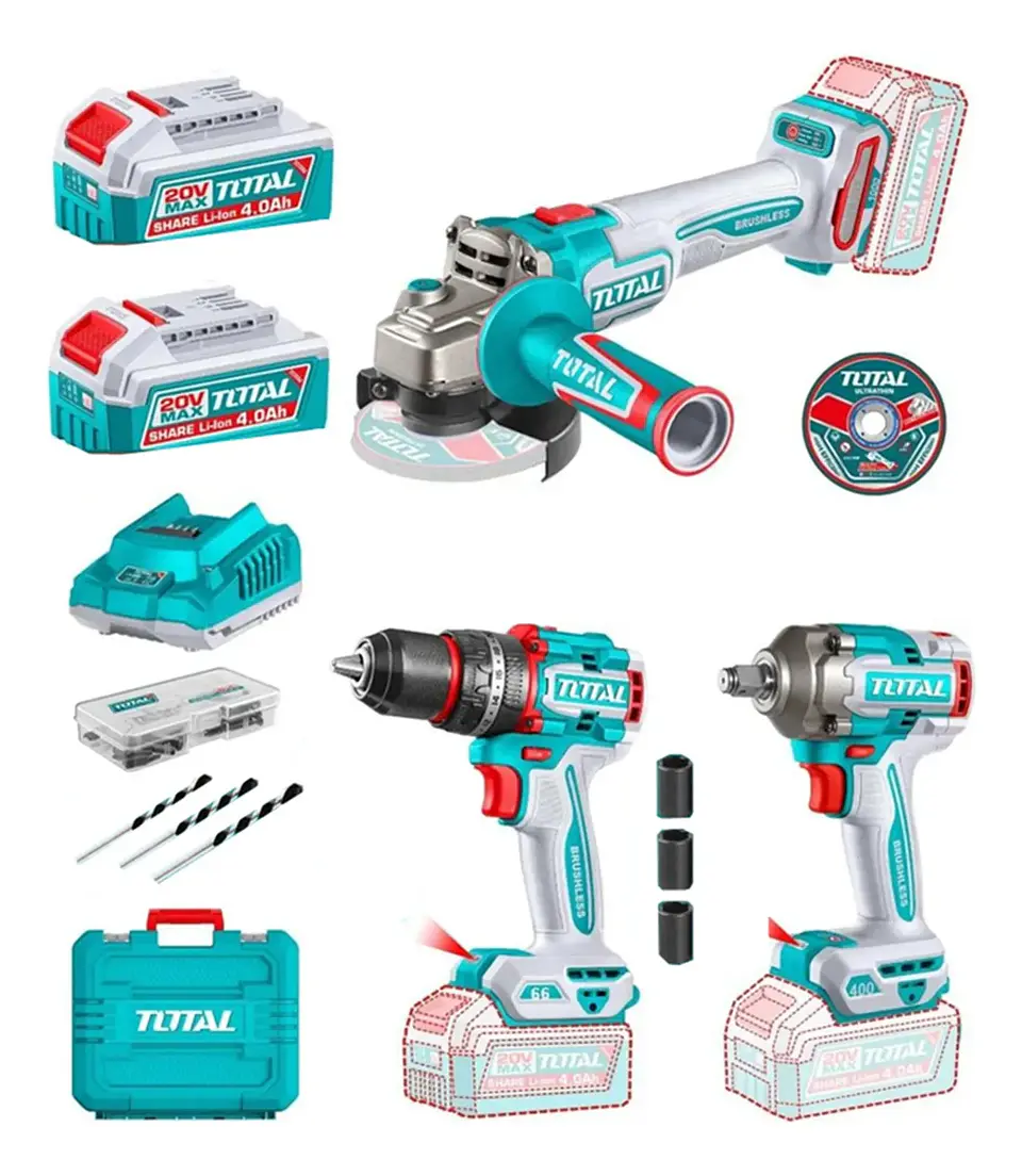 Taladro+ Llave De Impacto+ Galletera Esmeril Total 1