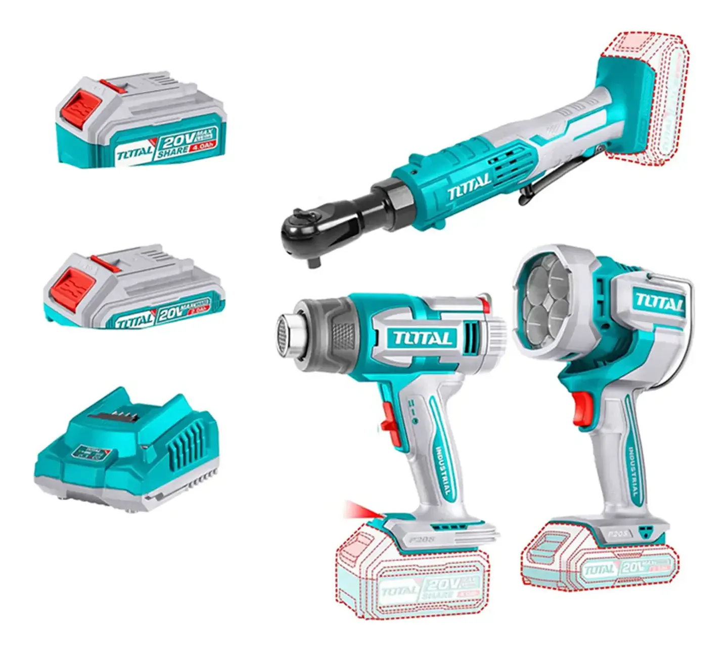 Kit de Pistola de Calor + Lampara + Llave Chicharra 20v Tosli241196 1