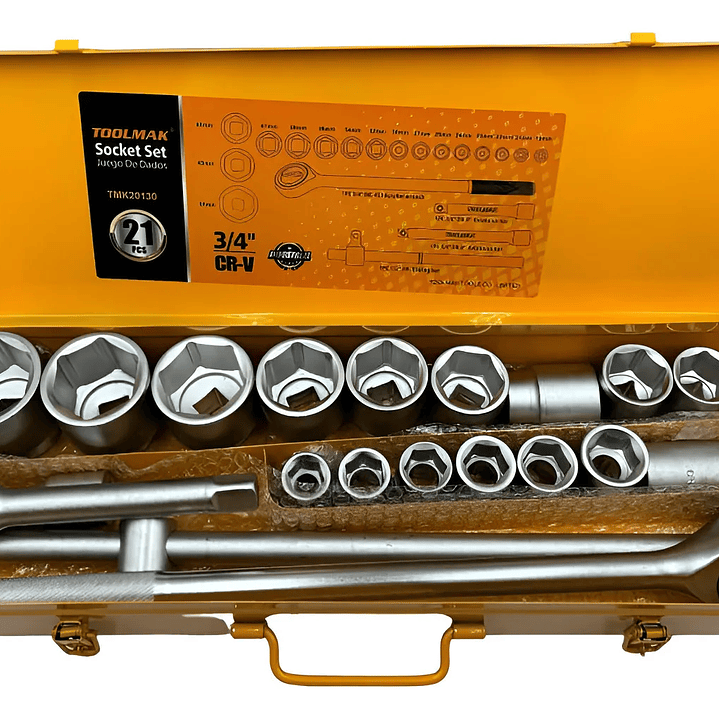 Kit Juego De Dados Chicharra Cuadrante 3/4 21 Piezas Toolmak Color Amarillo 1