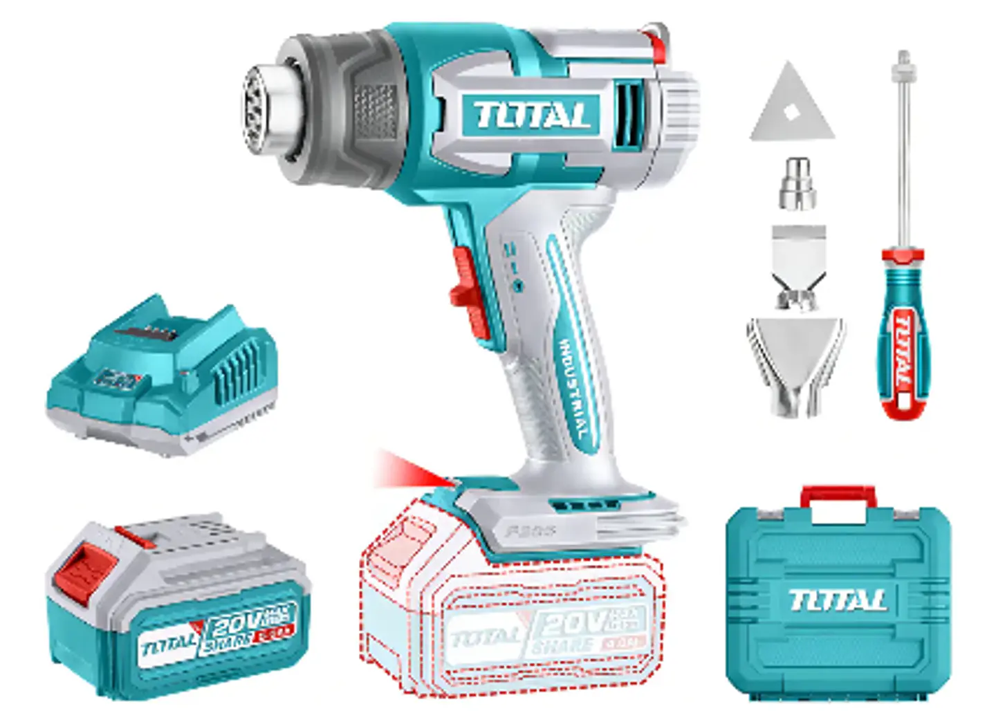 Pistola De Calor 20v Batería + Cargador Total 1