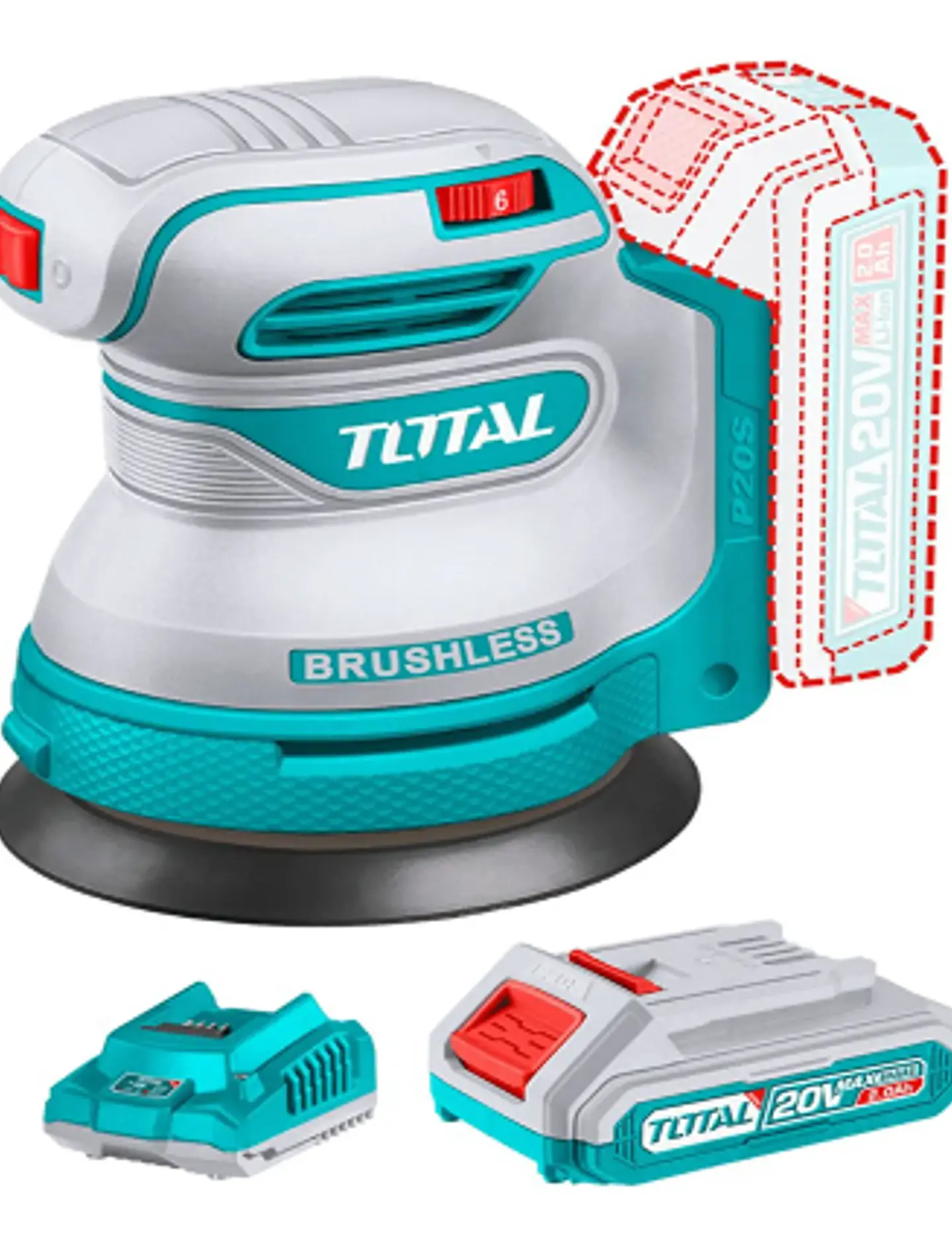 Lijadora Roto Orbital 20v 125mm Batería + Cargador Total 1