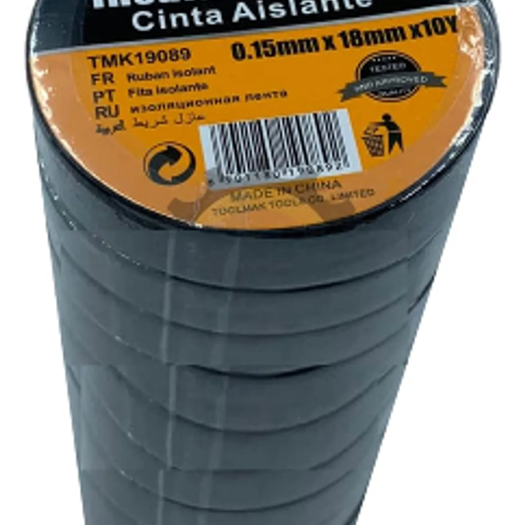 Huincha Cinta Aisladora Pvc 0.15mm X 18mm 10 Unidades Toolmak 1