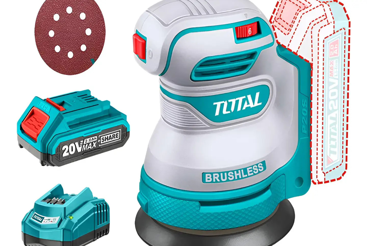 Lijadora Orbital 20v 125mm + Batería + Cargador Total  1