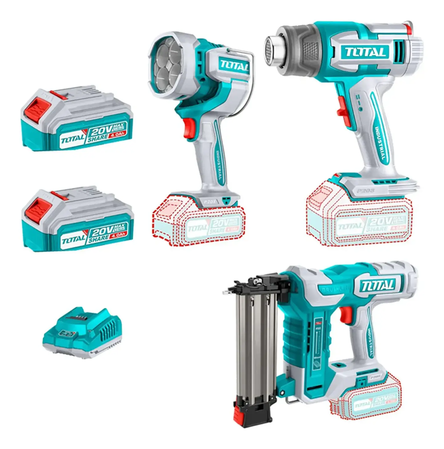 Kit Pistola De Calor + Lampara + Clavadora 20v Total 1