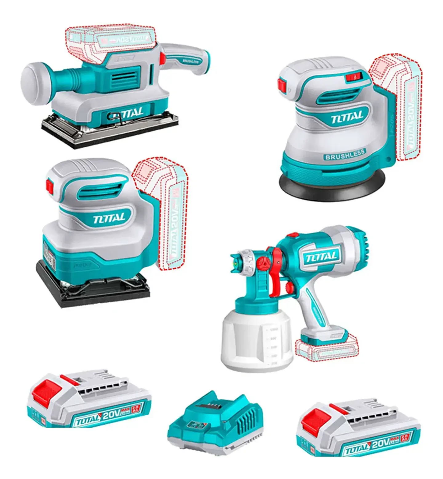 Kit Lijadoras 20v 3 Piezas + Pistola Para Pintar 20v Total  1